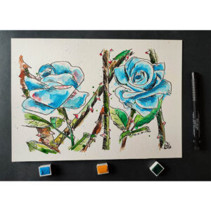 Dibujo Original Rosas Azules